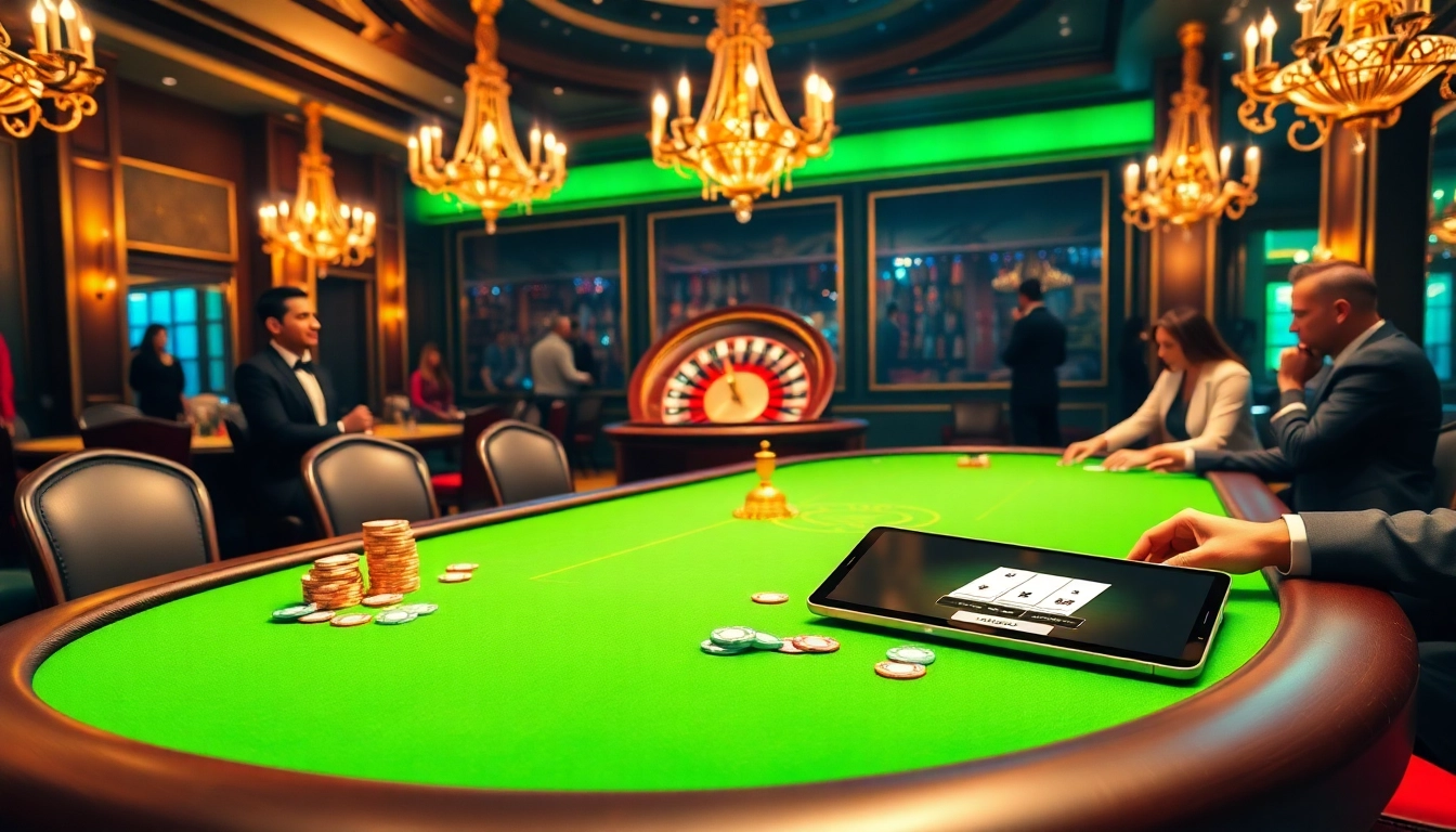 Players engage in high-stakes poker at a luxurious casino table inspired by https://urr88.com/.