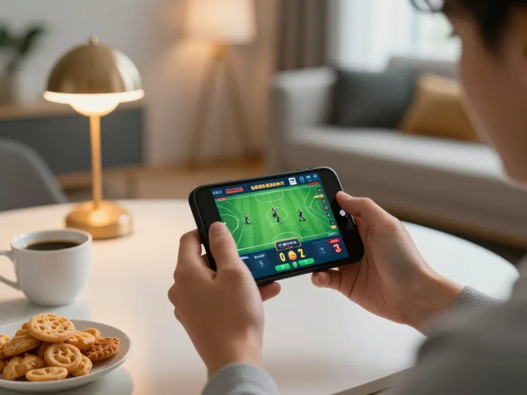 Engaging mobile sports betting experience on f8beta2 with a smartphone in a cozy setting.