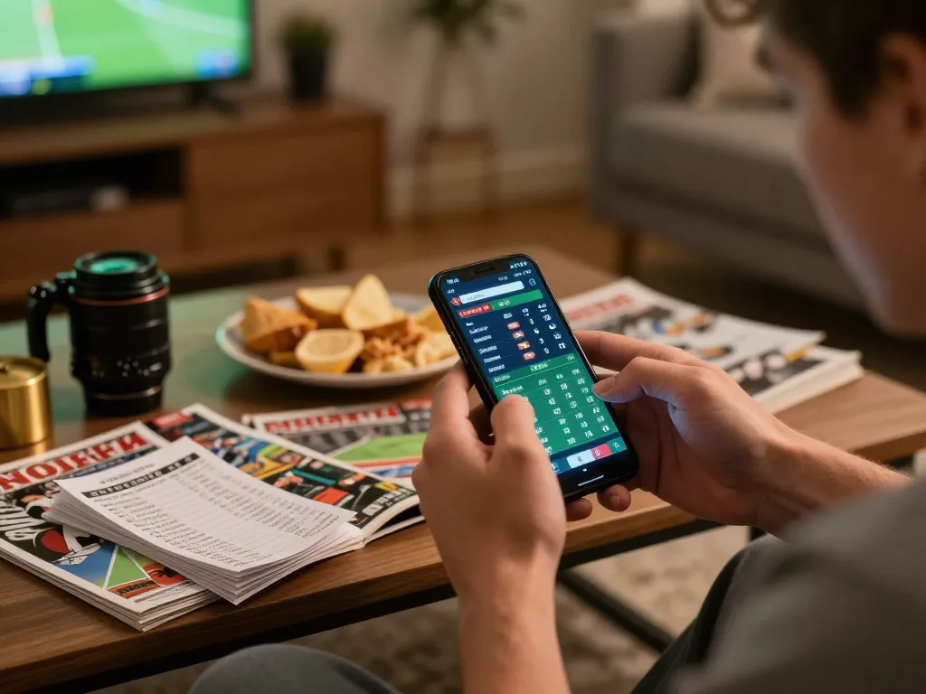 Person actively engaging in bem88 nhà cái sports betting with smartphone at home setup