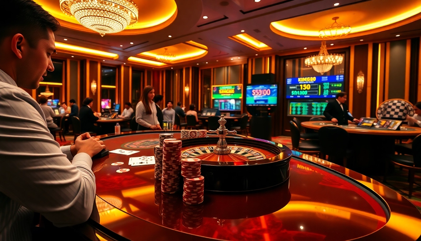 Engaging scene of players at King88's online casino, showcasing intensity and excitement in gambling.