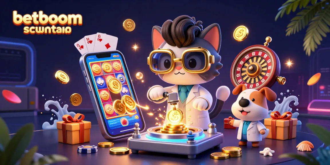 Join the betting excitement with betboom скачать, featuring a mad scientist cat and dog creating golden rewards!