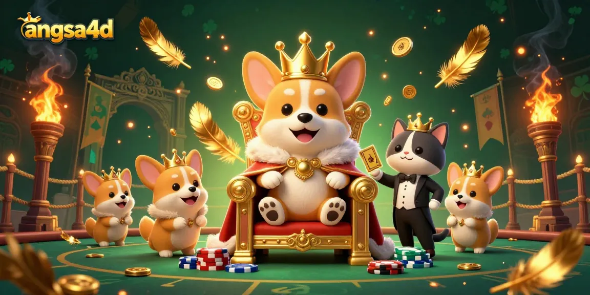 Experience winning thrills with angsa4d's vibrant 3D illustration of a royal corgi casino scene.