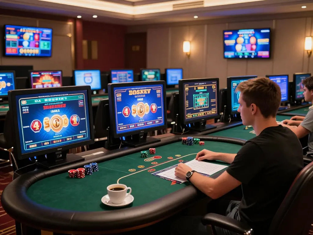 Engaged player using snk88 online gaming platform on multiple screens with strategic notes visible