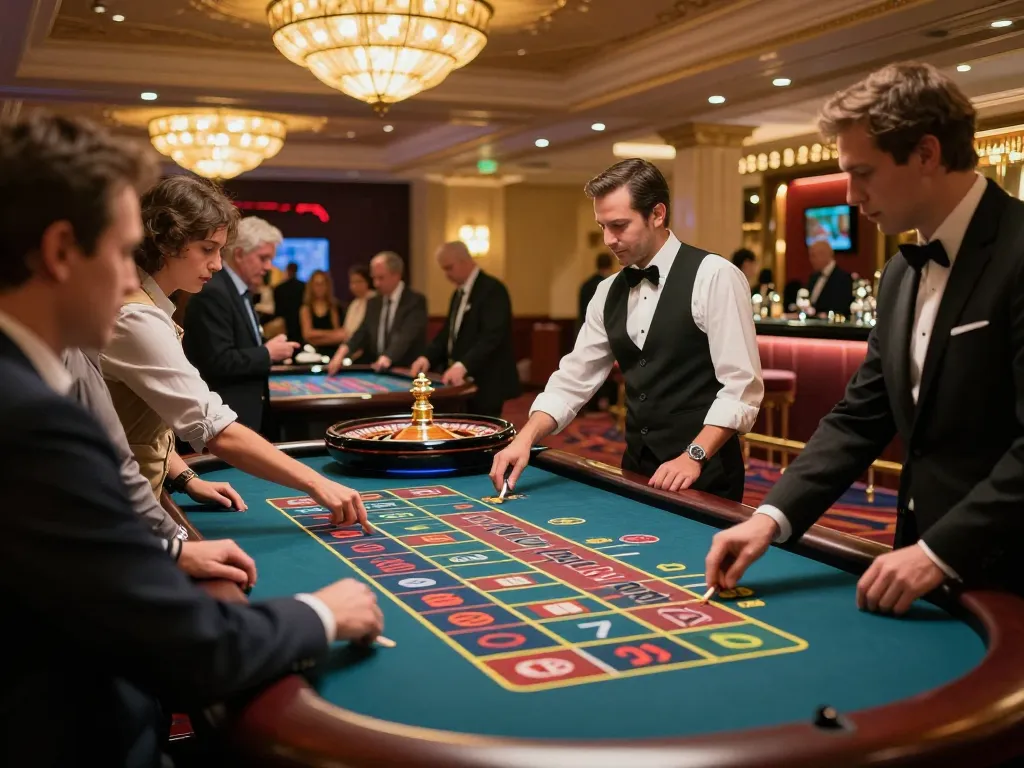 Exciting roulette gameplay at Tr88 casino, players placing bets and croupier in action amidst vibrant lighting.