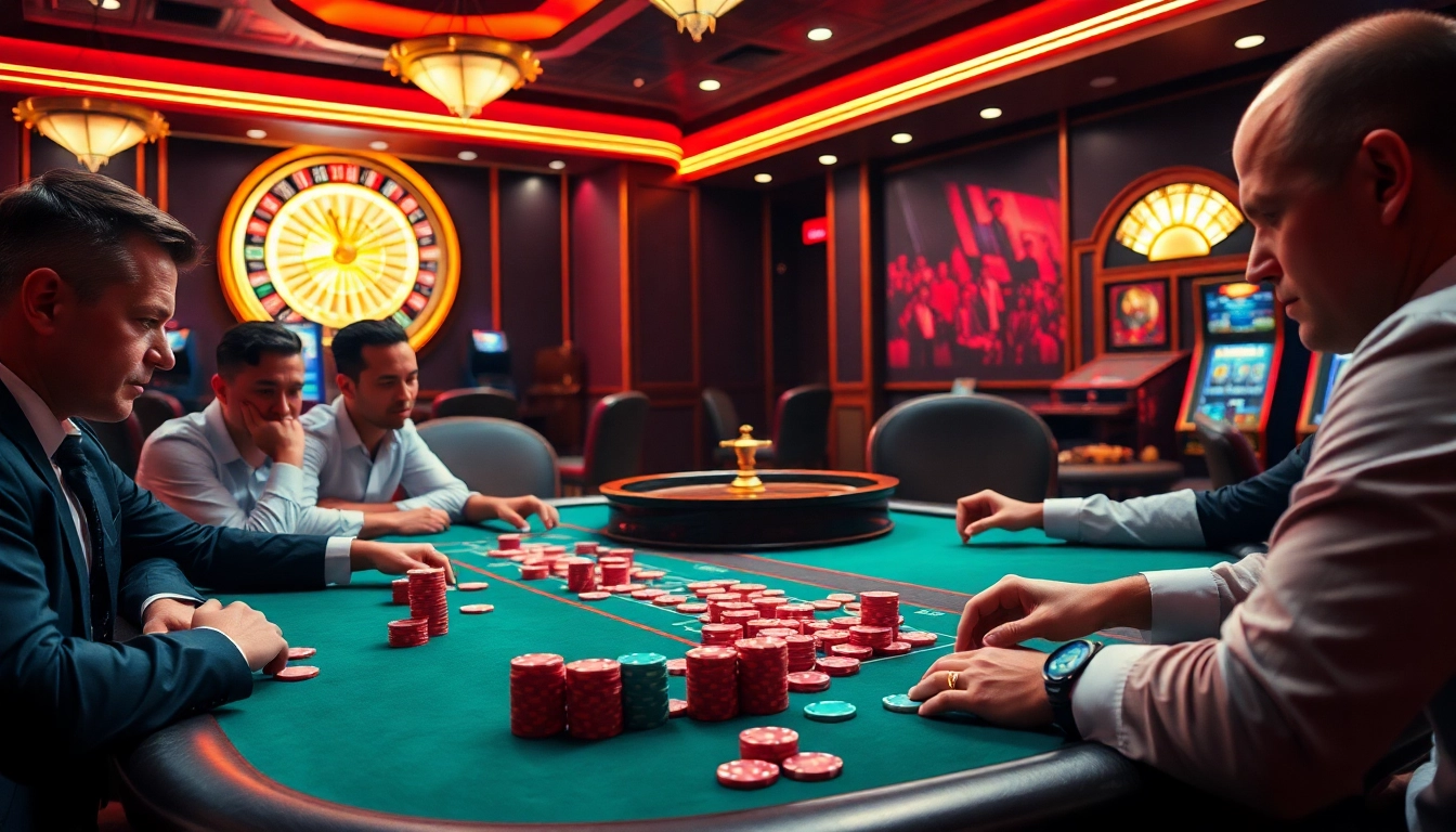 Players engaging in a thrilling poker game at tg88 casino, showcasing excitement and strategy.