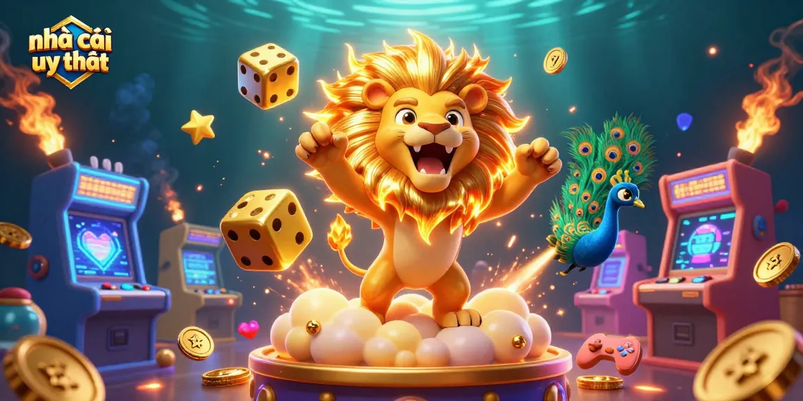 Engage with nhà cái uy tín through vibrant 3D casino elements and cartoon characters in an energetic scene.