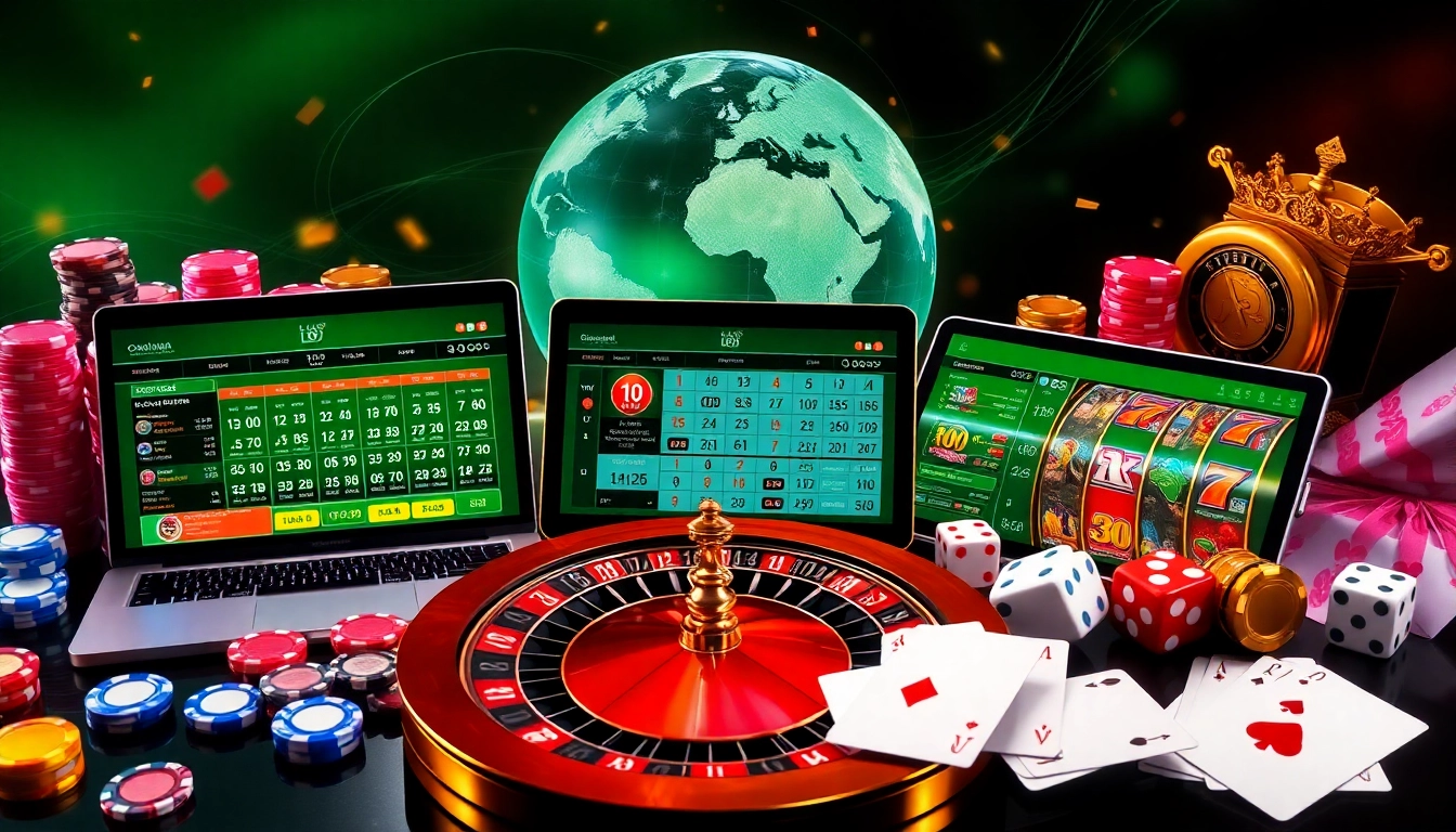Engaging lô đề trực tuyến betting interface displaying real-time lottery numbers with poker chips and roulette wheel