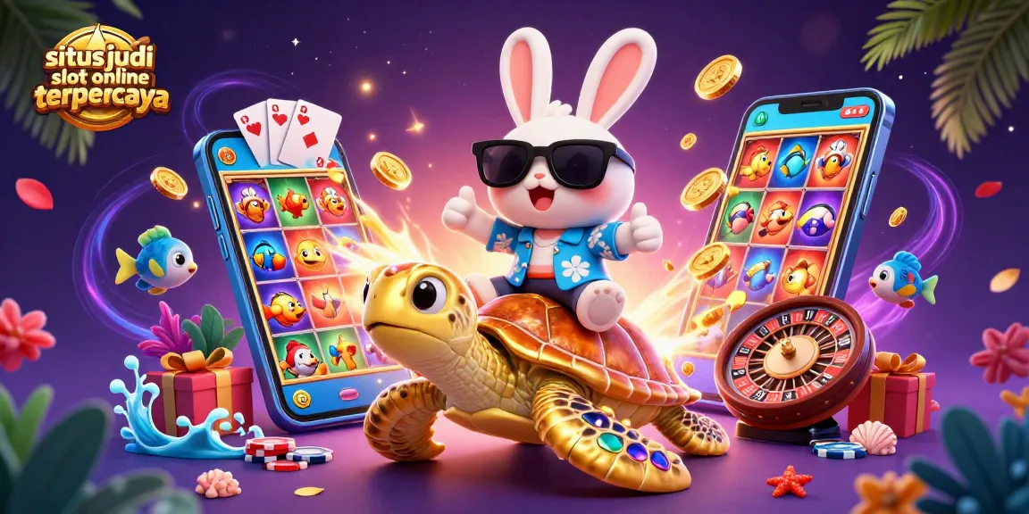 Experience the thrill of situs judi slot online terpercaya with our vibrant illustration showcasing spinning reels and golden coins.