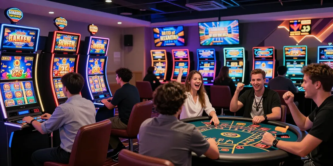 Exciting scene at new online casinos in the UK showcasing diverse players and vibrant gaming stations.