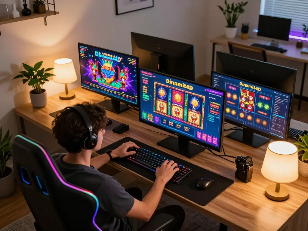 Engaging gameplay on dinamit4d app with vibrant slot machines in an online gaming setup