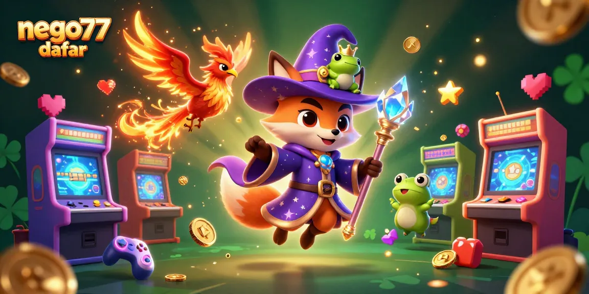 Join the excitement on nego77 daftar with a captivating 3D casino illustration showcasing vibrant gaming elements.