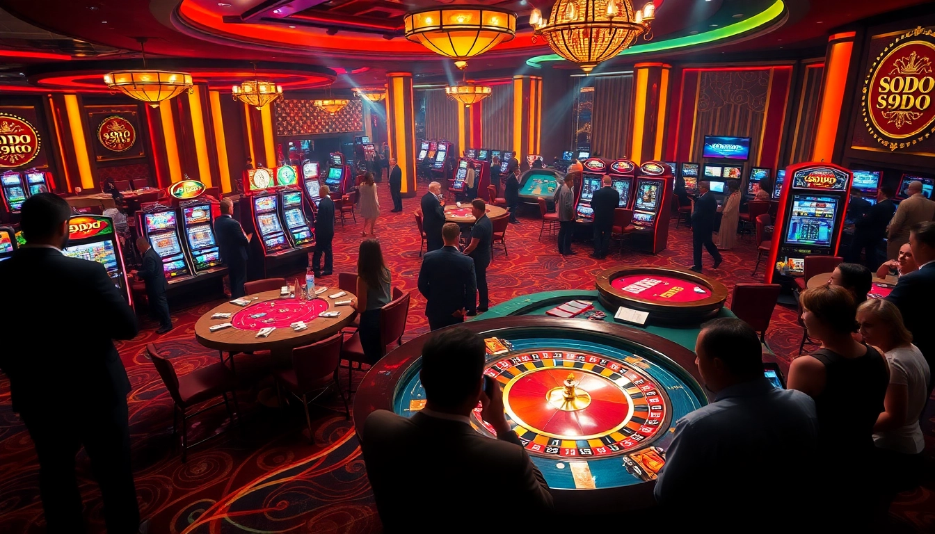 SODO66 gambler placing bets at a luxurious casino table with vibrant decor.