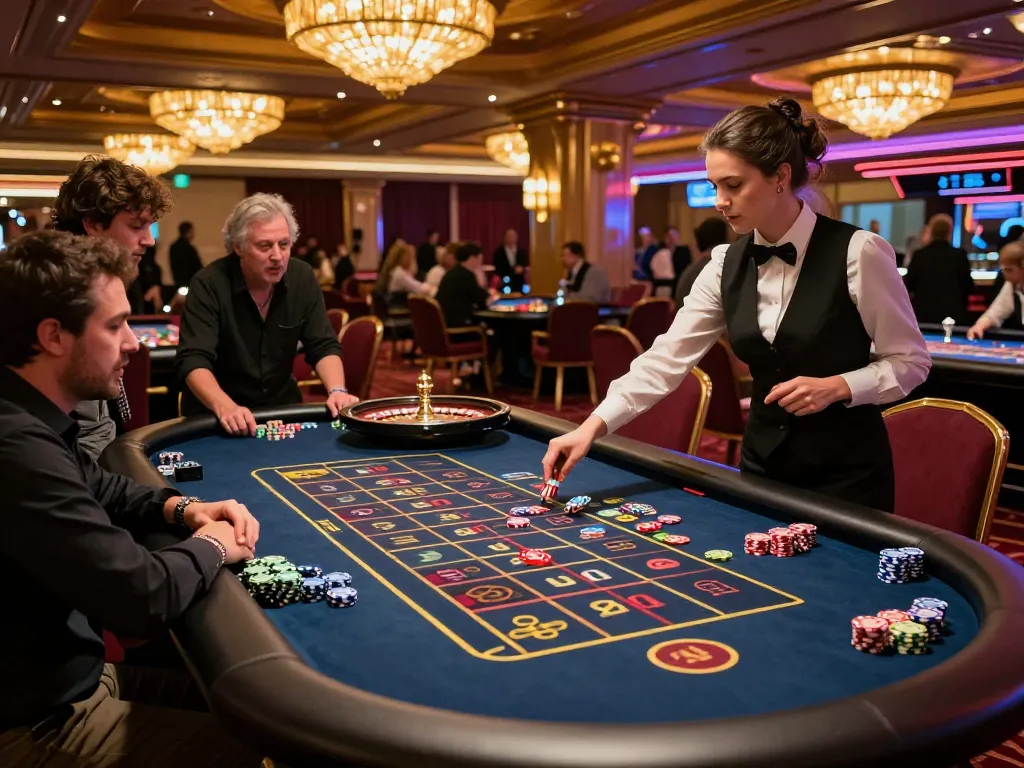 Excited players engaging in a roulette game at a vibrant du88 casino venue, capturing the thrill and elegance of gaming.