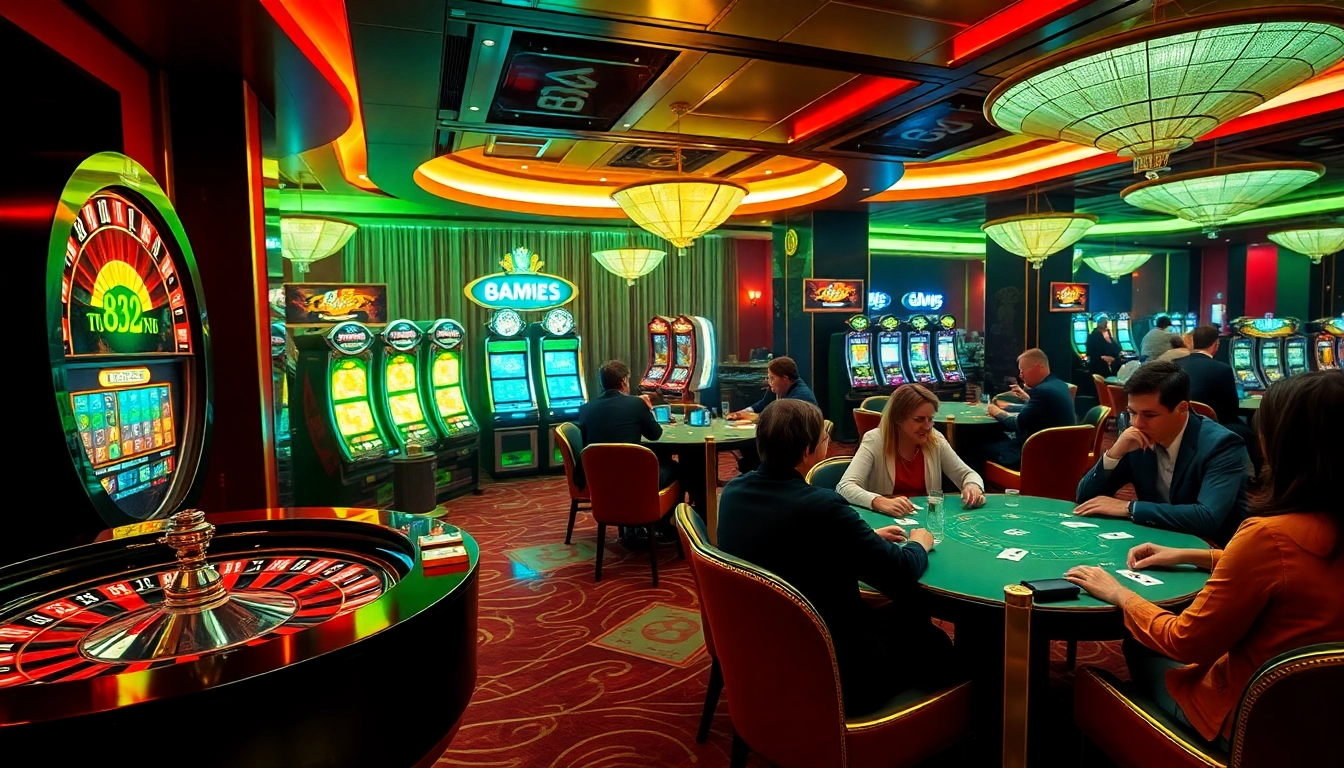 B52 casino players enjoying exciting games with thrilling roulette and slot machines.