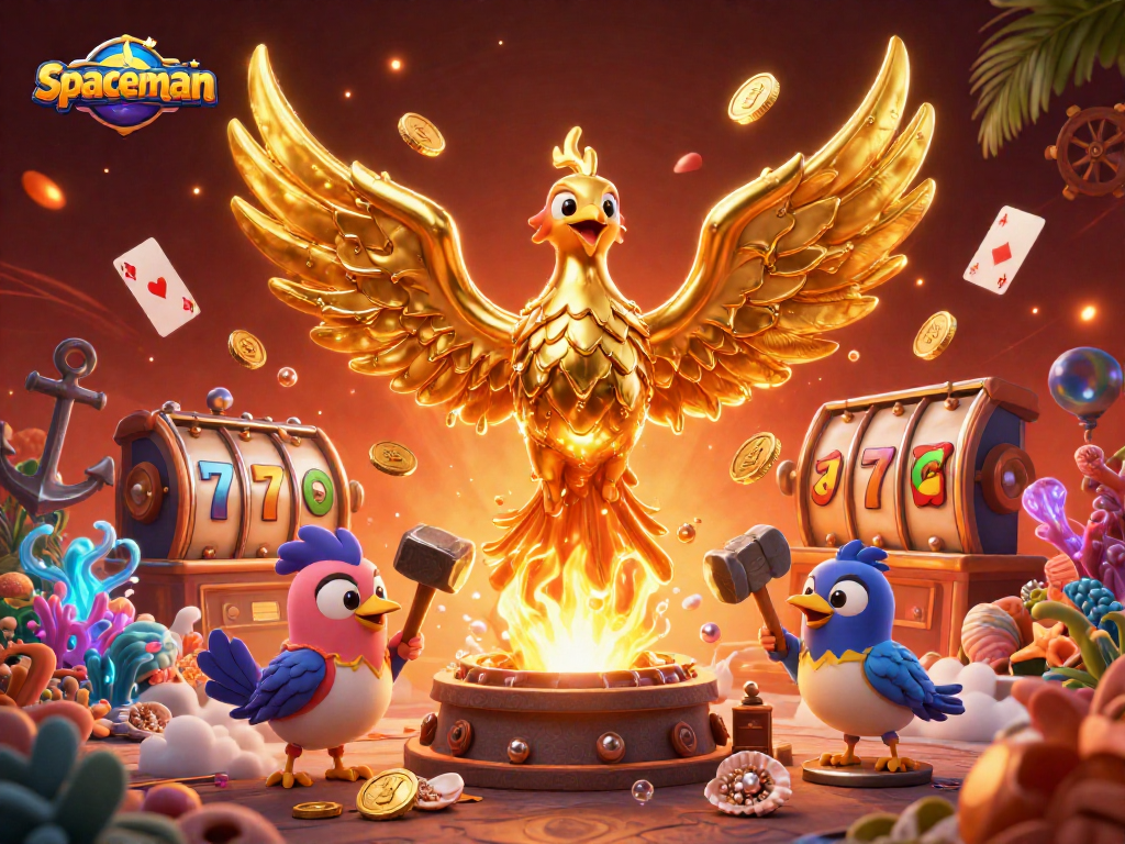 Experience the thrill of spaceman slots with molten golden phoenix and casino elements.