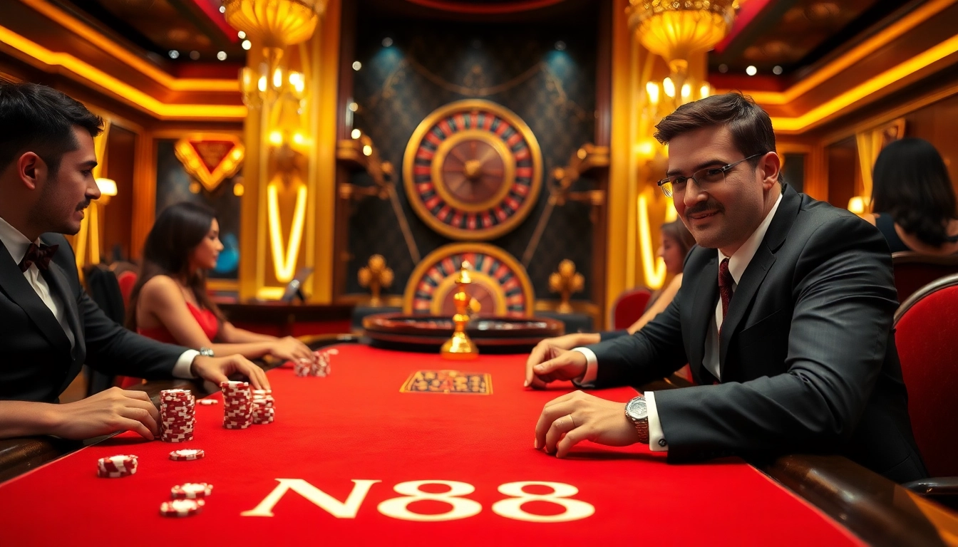 Nc88 enhances excitement at a luxurious poker table with vibrant gameplay and high-stakes chips.