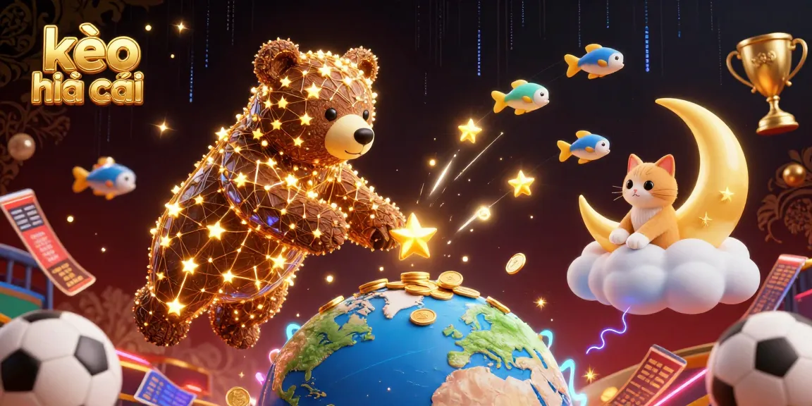 Experience thrilling kèo nhà cái sports betting with a dynamic 3D scene of sports elements and playful characters.
