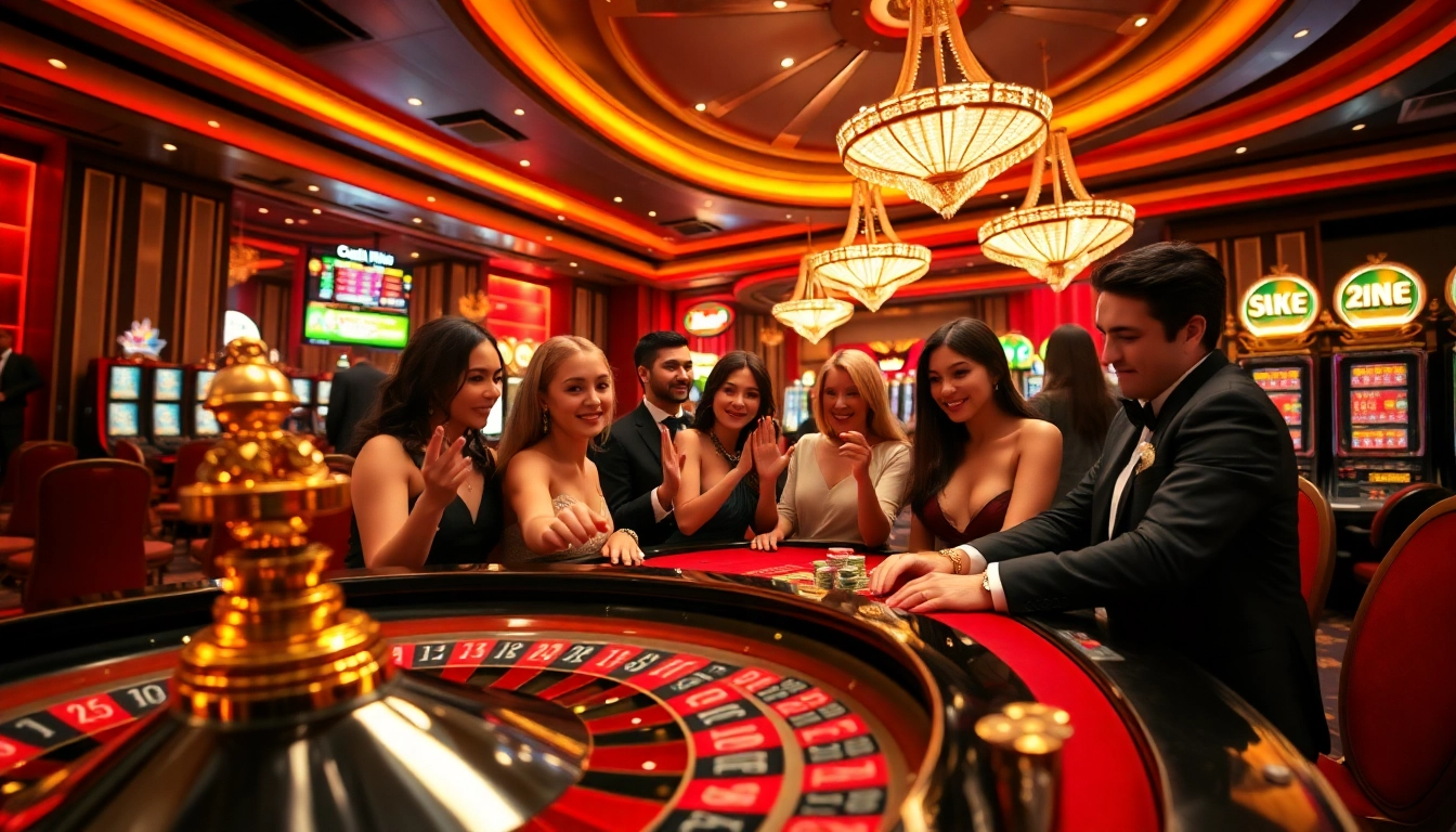 Players winning big at the 88vv roulette table in a luxurious casino setting.