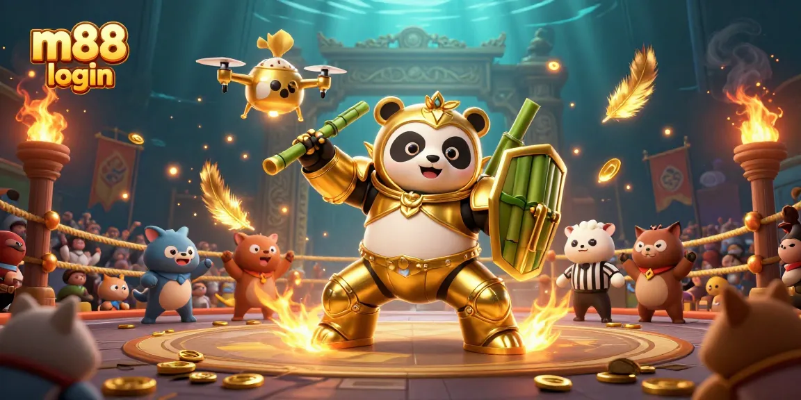 Experience the excitement of m88 login with a dynamic casino-themed illustration showcasing vibrant action.