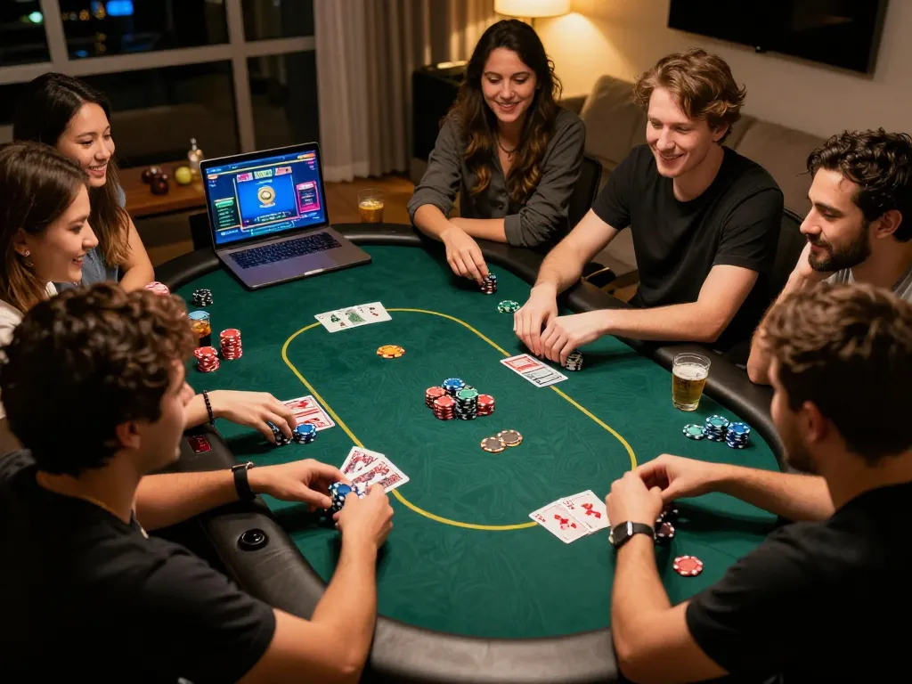 Engaged players enjoying poker at home while using 789club for an online gaming experience