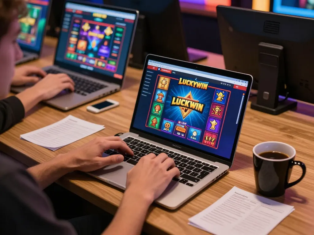 luckywin gaming interface displayed on laptop during an engaging online casino session