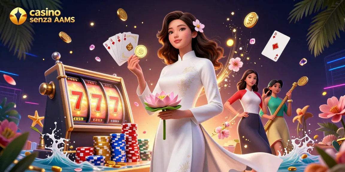 Interagisci con i casinò senza AAMS attraverso elementi di gioco vivaci e dettagliati che presentano una donna asiatica serena.