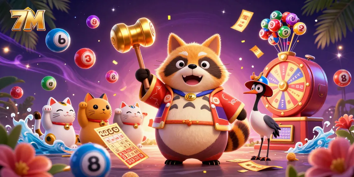 Experience thrilling gambling with 7M's vibrant casino illustration featuring dynamic elements.