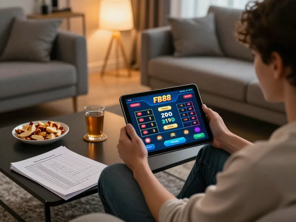 Engaging online gaming experience with FB88 on tablet during cozy home environment