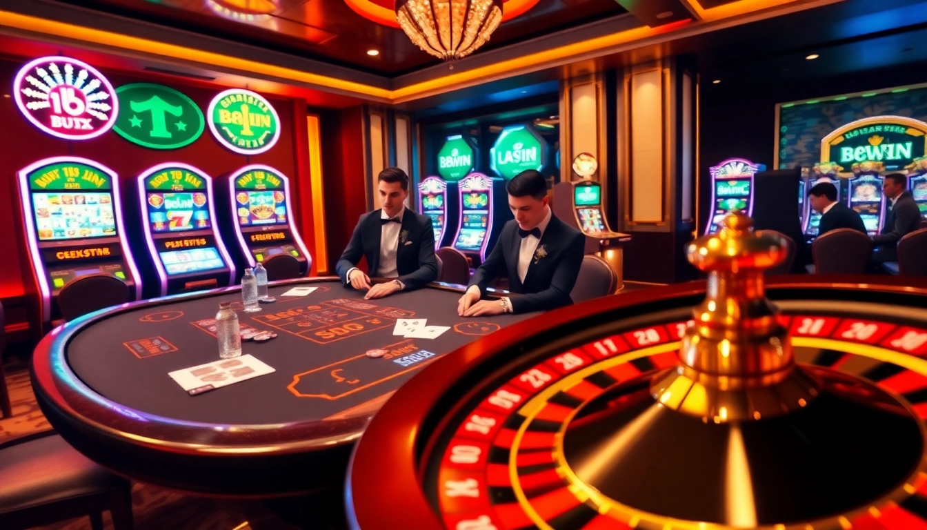 68win poker players make strategic bets at an upscale digital casino, showcasing excitement and professionalism.