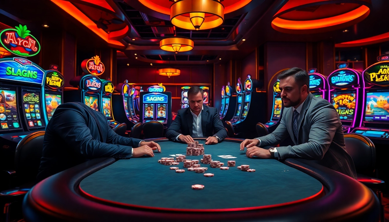 Intense poker game highlighting Pragmatic Play with vibrant casino atmosphere.