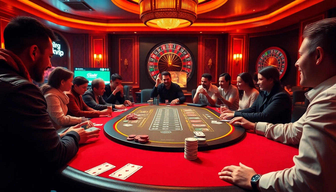 Experience the thrill of rikvip at an upscale poker table with vibrant chips and intense gameplay.