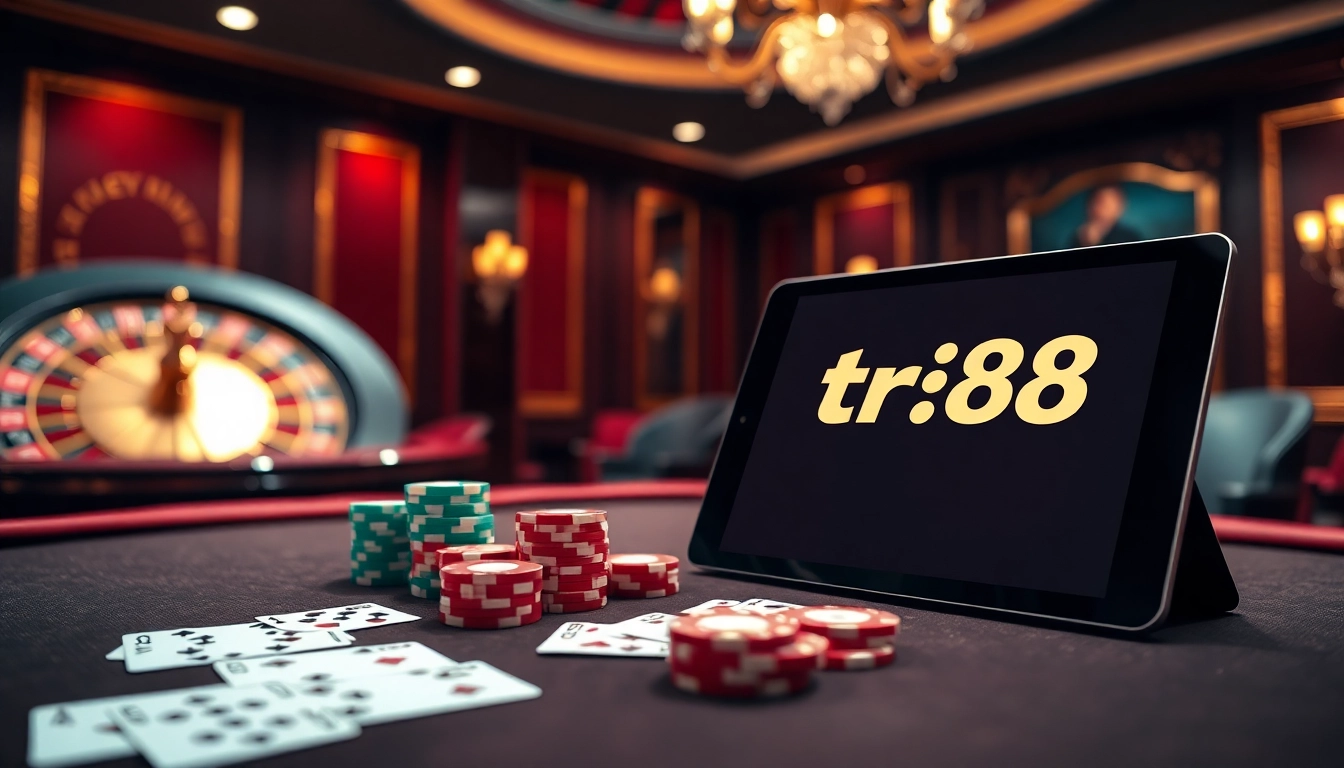 Experience excitement at TR88 link with vibrant poker chips and glamorous gaming atmosphere.