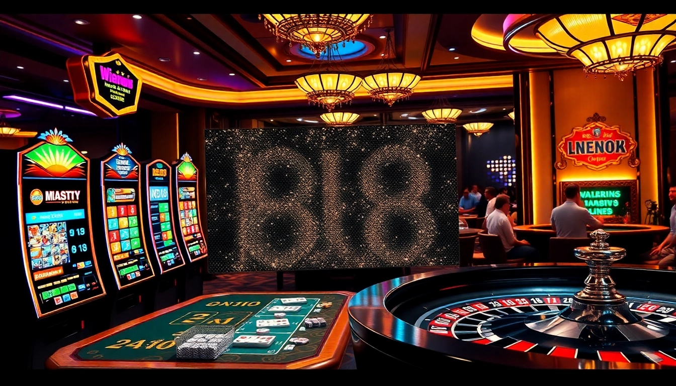 Exciting casino ambiance featuring เครดิตฟรี bk8 promotions with bright slot machines and engaged players.
