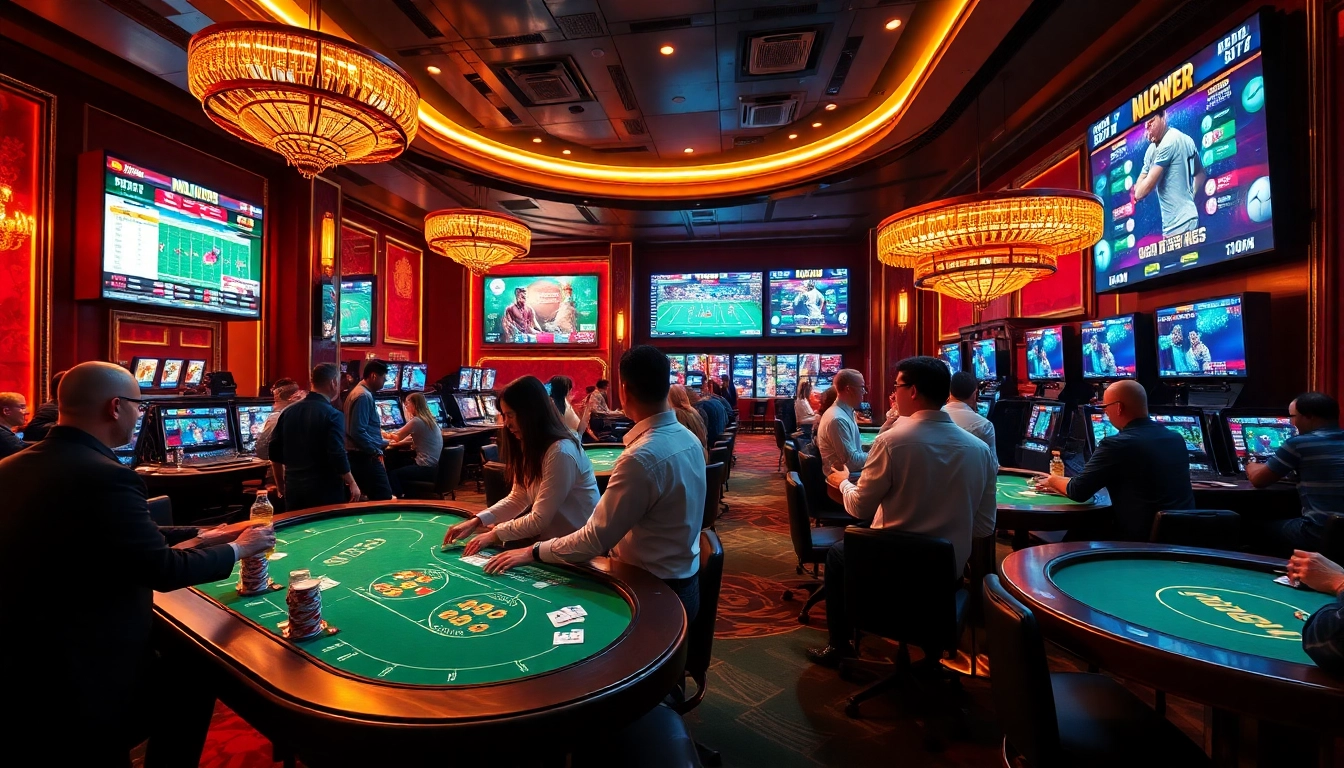 Experience the excitement of F8BET COM in a dynamic casino atmosphere with vibrant gaming elements.